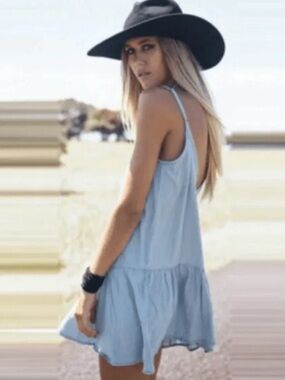 American Eagle outfitters Chambray Denim Spaghetti-Strap Sundress